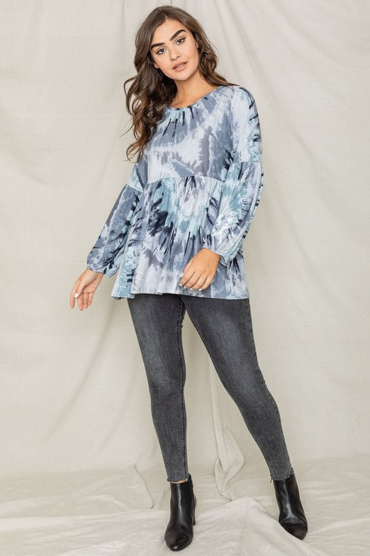 PLUS Swirl Tie Dye Bishop Sleeve Tunic