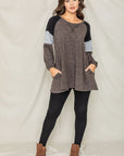 Plus Color Block Sleeve A Line Tunic