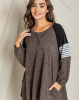 Plus Color Block Sleeve A Line Tunic