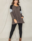 Plus Color Block Sleeve A Line Tunic