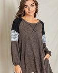 Plus Color Block Sleeve A Line Tunic