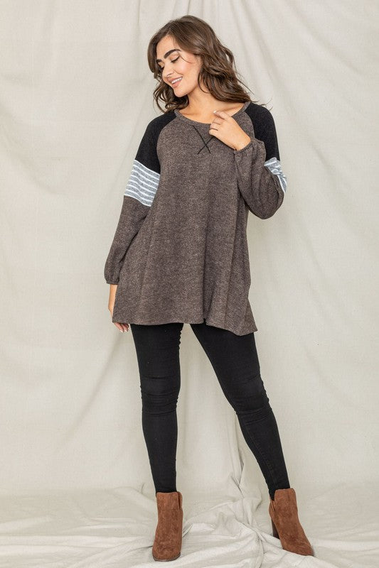 Plus Color Block Sleeve A Line Tunic