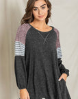 Plus Color Block Sleeve A Line Tunic