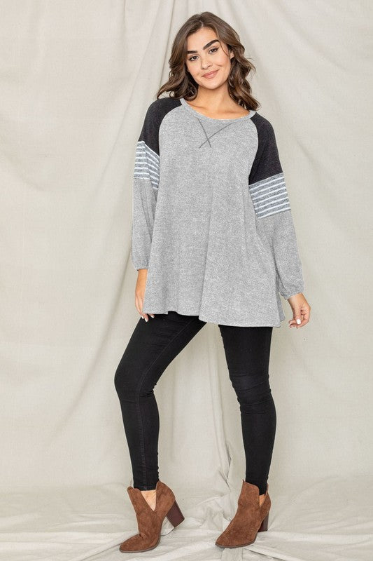 Plus Color Block Sleeve A Line Tunic