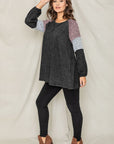 Plus Color Block Sleeve A Line Tunic