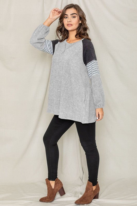 Plus Color Block Sleeve A Line Tunic