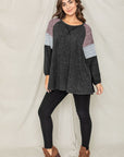 Plus Color Block Sleeve A Line Tunic