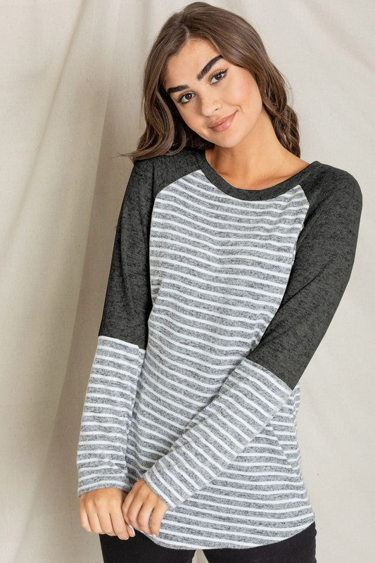 Stripe Solid Color Block Tunic