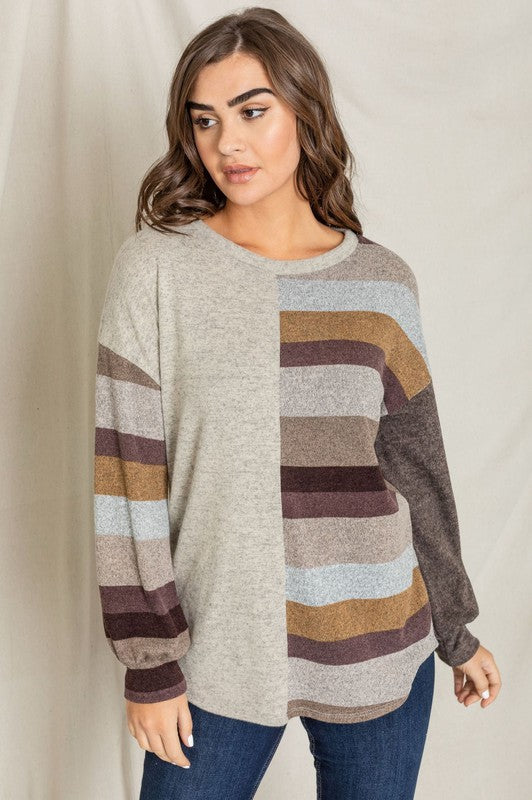 Plus Size Stripe Contrast Color Block Tunic