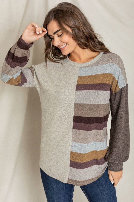 Plus Size Stripe Contrast Color Block Tunic