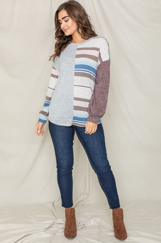 Plus Size Stripe Contrast Color Block Tunic