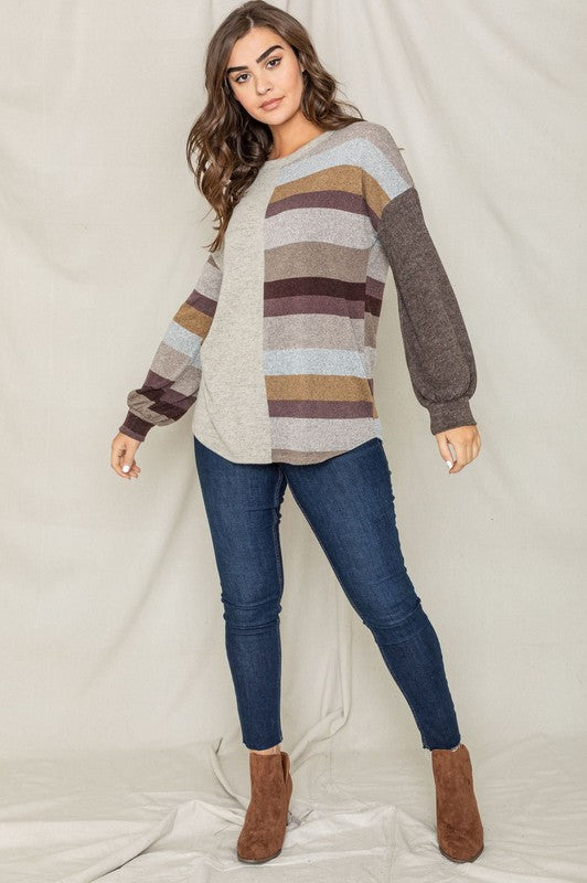 Plus Size Stripe Contrast Color Block Tunic