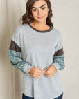 Floral Bishop Sleeve Color Block Tunic