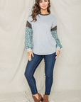 Floral Bishop Sleeve Color Block Tunic