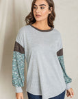 Floral Bishop Sleeve Color Block Tunic