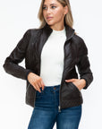 YMI Faux Layered Double-Zipper Jacket with Fuzzy Hood