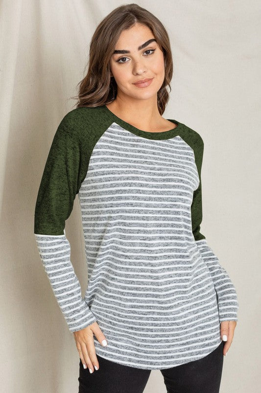 PLUS Stripe Solid Color Block Tunic