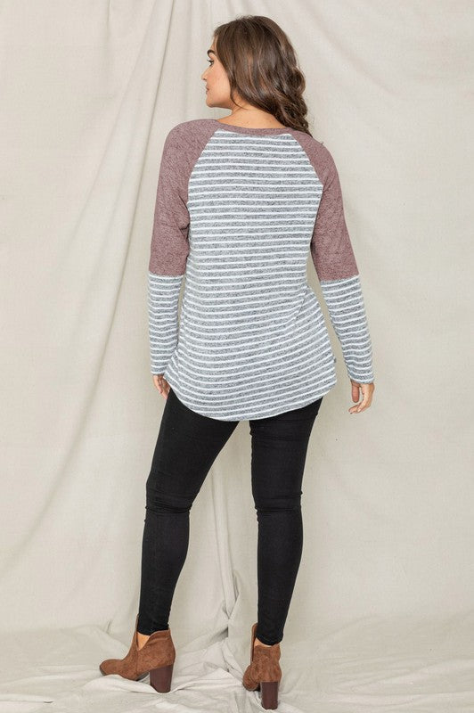 PLUS Stripe Solid Color Block Tunic