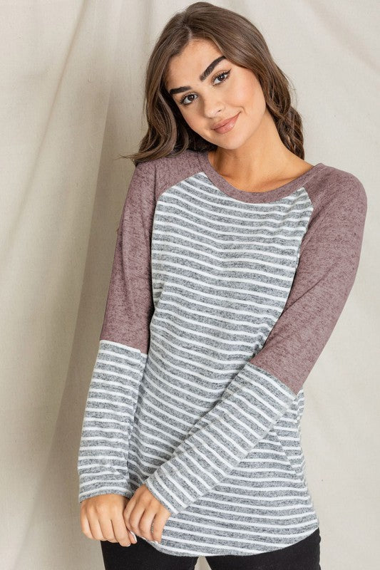 PLUS Stripe Solid Color Block Tunic