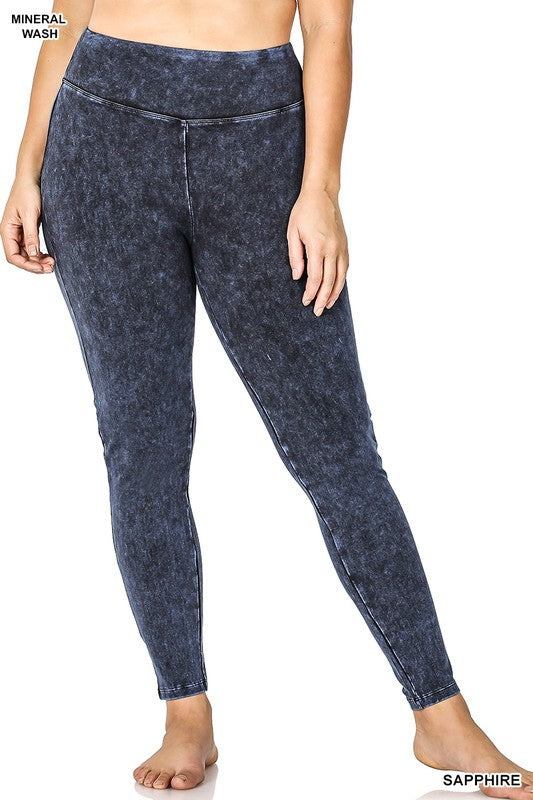 ZENANA Plus Mineral Washed Wide Waistband Yoga Leggings
