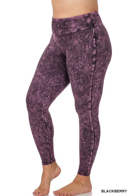 ZENANA Plus Mineral Washed Wide Waistband Yoga Leggings
