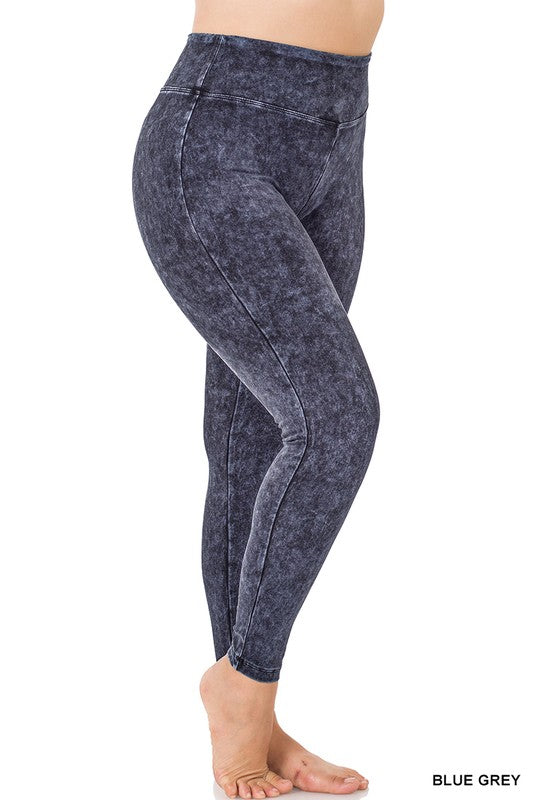 Zenana Plus Mineral Washed Wide Waistband Yoga Leggings - Online Only