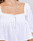 LE LIS Puff Sleeve Smocking Detail Flared Top