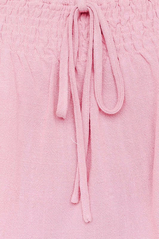 LE LIS Puff Sleeve Smocking Detail Flared Top