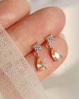 14K Gold Pink Crystal Drop Earring