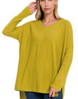 Zenana Brushed Thermal Waffle V-Neck Hi Low Hem Sweater - My Pampered Life Seattle