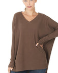 Zenana Brushed Thermal Waffle V-Neck Hi Low Hem Sweater - My Pampered Life Seattle