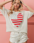 BiBi Striped Heart Contrast Knit Top