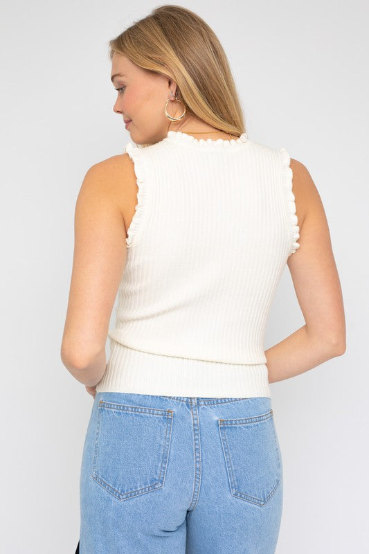 Gilli Ruffle Detail Sleeveless Sweater Top - Online Only