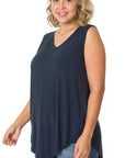 Zenana Plus Luxe Rayon V-Neck Hi Low Top - My Pampered Life Seattle