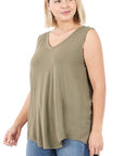 Zenana Plus Luxe Rayon V-Neck Hi Low Top - My Pampered Life Seattle