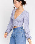 Le Lis Puff Sleeve Lace Up Top