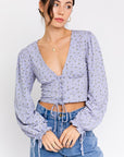 Le Lis Puff Sleeve Lace Up Top