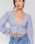 Le Lis Puff Sleeve Lace Up Top