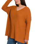 Zenana Plus Brushed Thermal Waffle V-Neck Sweater - My Pampered Life Seattle