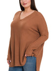 Zenana Plus Brushed Thermal Waffle V-Neck Sweater - My Pampered Life Seattle