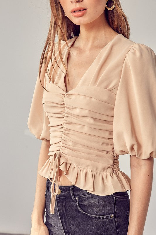 Puff Sleeve Cinched Top - Online Only