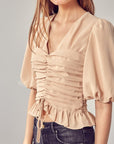 Puff Sleeve Cinched Top - Online Only