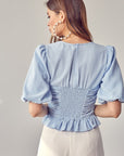 Puff Sleeve Cinched Top - Online Only