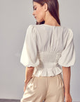 Puff Sleeve Cinched Top - Online Only