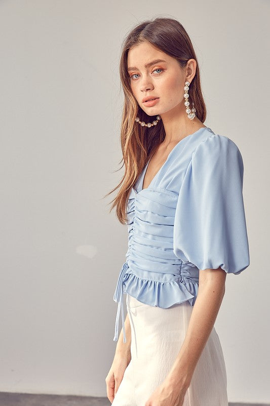 Puff Sleeve Cinched Top - Online Only