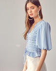 Puff Sleeve Cinched Top - Online Only