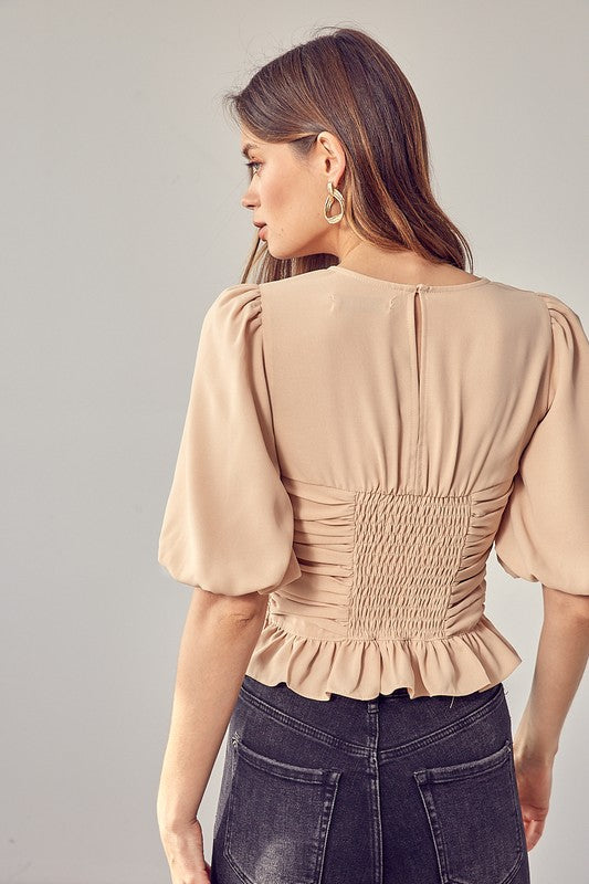 Puff Sleeve Cinched Top - Online Only