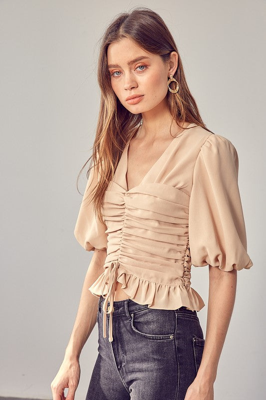 Puff Sleeve Cinched Top - Online Only