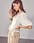 Puff Sleeve Cinched Top - Online Only