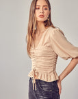 Puff Sleeve Cinched Top - Online Only